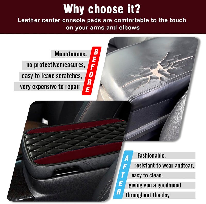 Couslcd Auto Center Console Pad, Universal Waterproof Armrest Seat Box Cover, Car Interior Accessories, Leather Auto Armrest Cover Protector for Most Vehicle, SUV, Truck (Wine Red) - Image 3